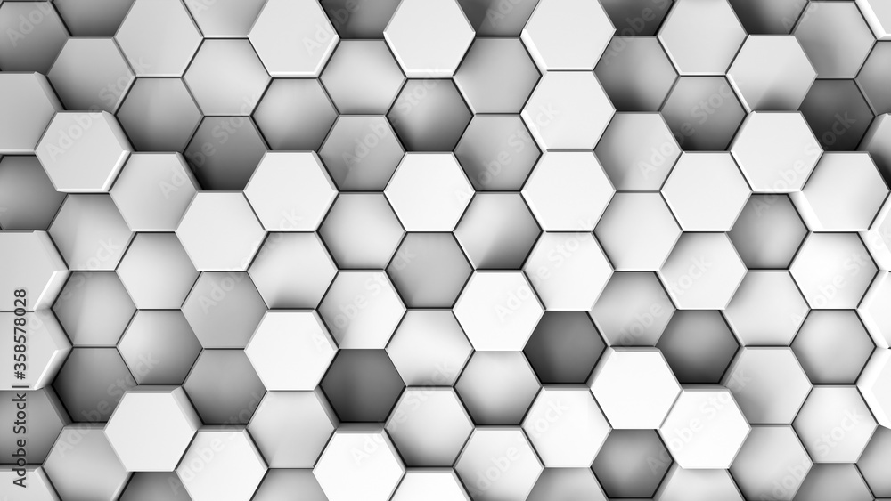 Naklejka premium Abstract gray hexagonal sci-fi honeycomb geometrical background. 3d rendering