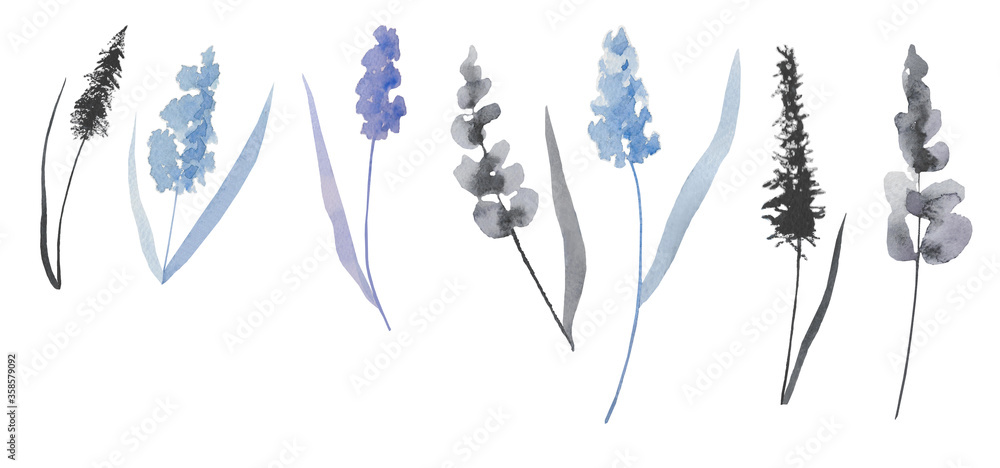grey and blue blades of grass set