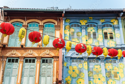 Colourful Shophouse Shutters in Singapore Chinatown