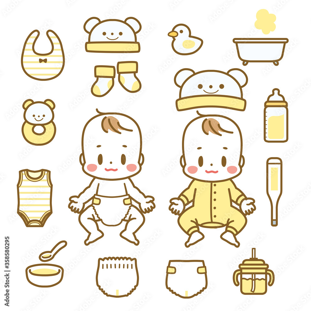 赤ちゃんとベビー用品シンプル着彩 赤ちゃんとベビー用品シンプル着彩