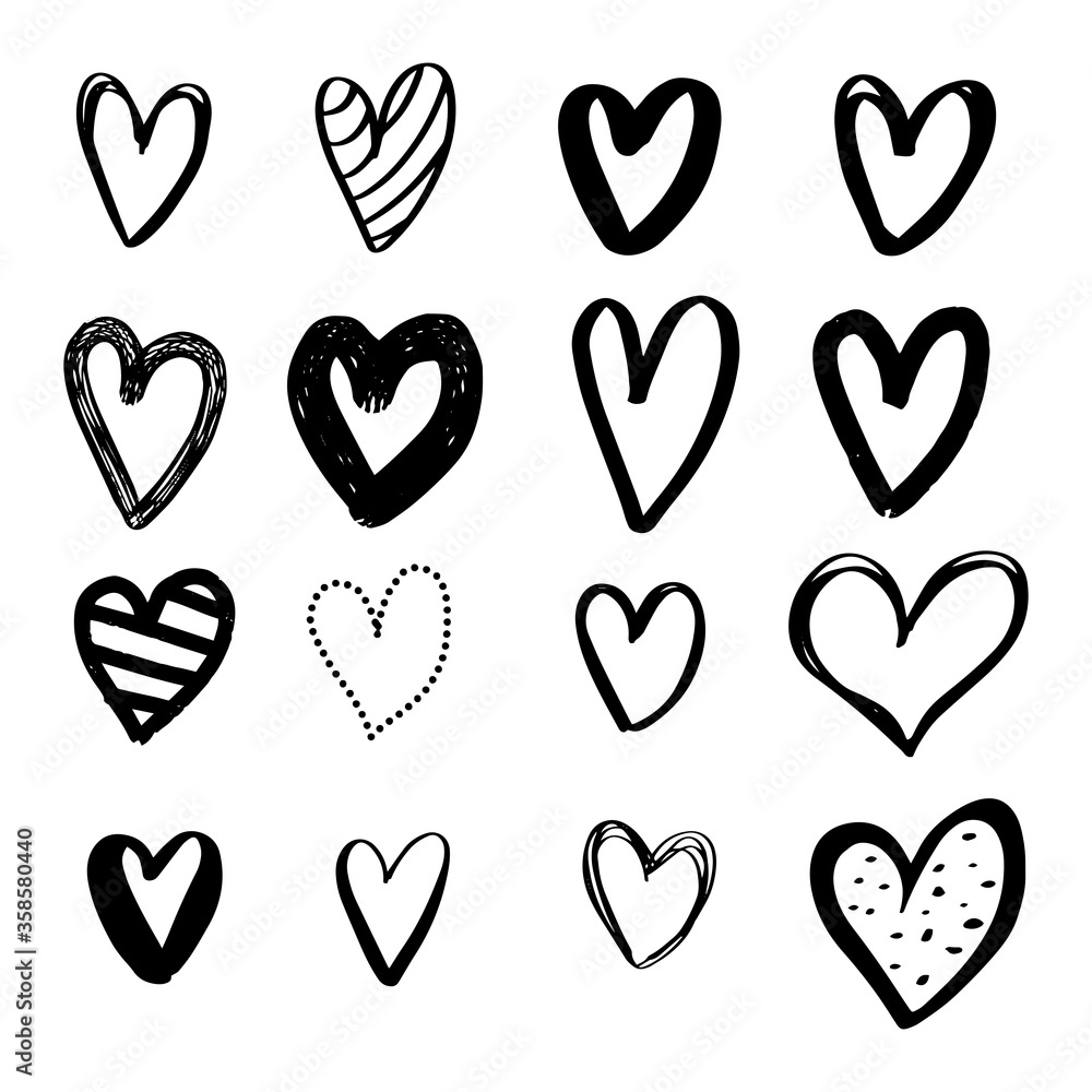 Set of hand drawn hearts. Heart doodles. Set of hand drawn hearts. Heart doodles.