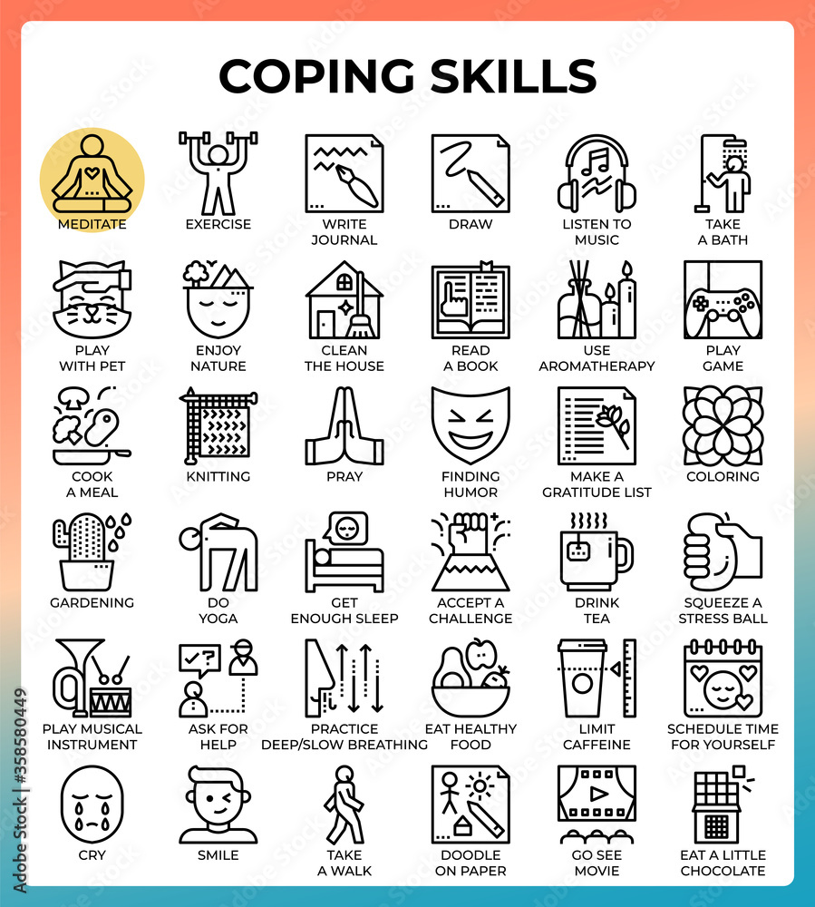 Фотография Coping skills concept line icons