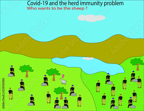 Vignetta satirica per il covid-19 e l'immunità di gregge giornali televisione tv 