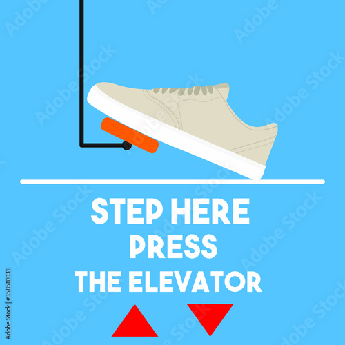 Signage in elevator Touchless Lift The New Norms and New normal Life After COVID-19 On Background Vector illustration
