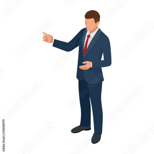 Isometric businessman isolated on write. Creating an office worker character, cartoon people. Business people.