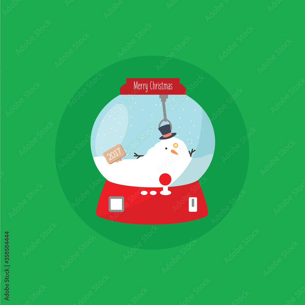 Φωτογραφία simple modern clean melted or melting snowman cartoon in a glass ball crystal or globe vector flat design isolated game & text merry christmas
