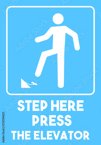 Signage Step here press the elevator Touchless Lift The New Norms and New normal Life After COVID-19 On Background Vector illustration