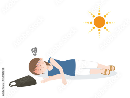 熱中症 倒れる女性のイラスト