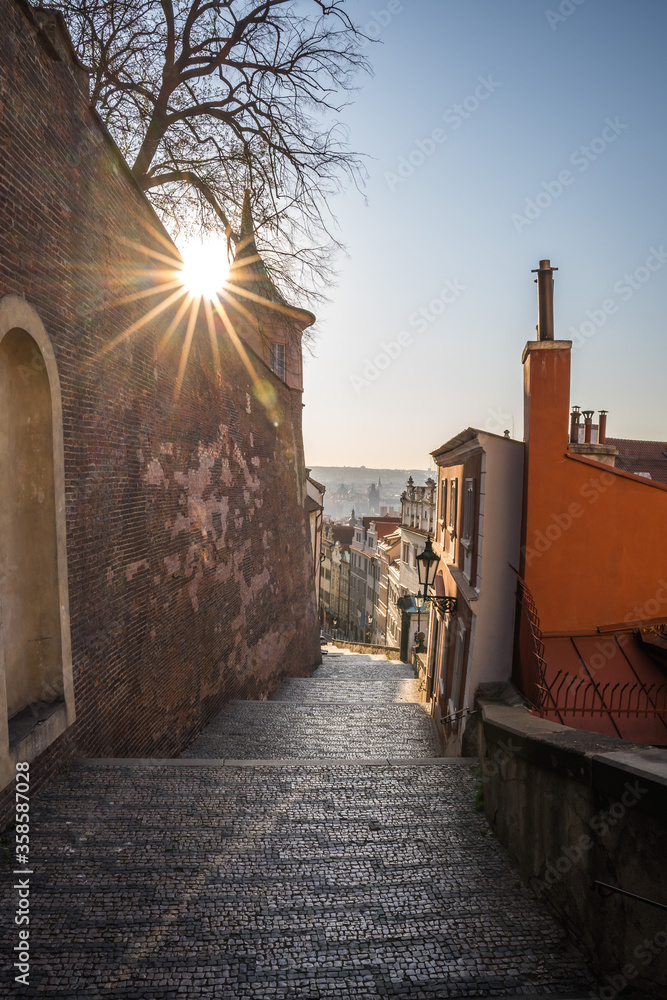 Φωτογραφία Panorama of Prague from the stairs of the Old Castle leading to Prague Castle, C