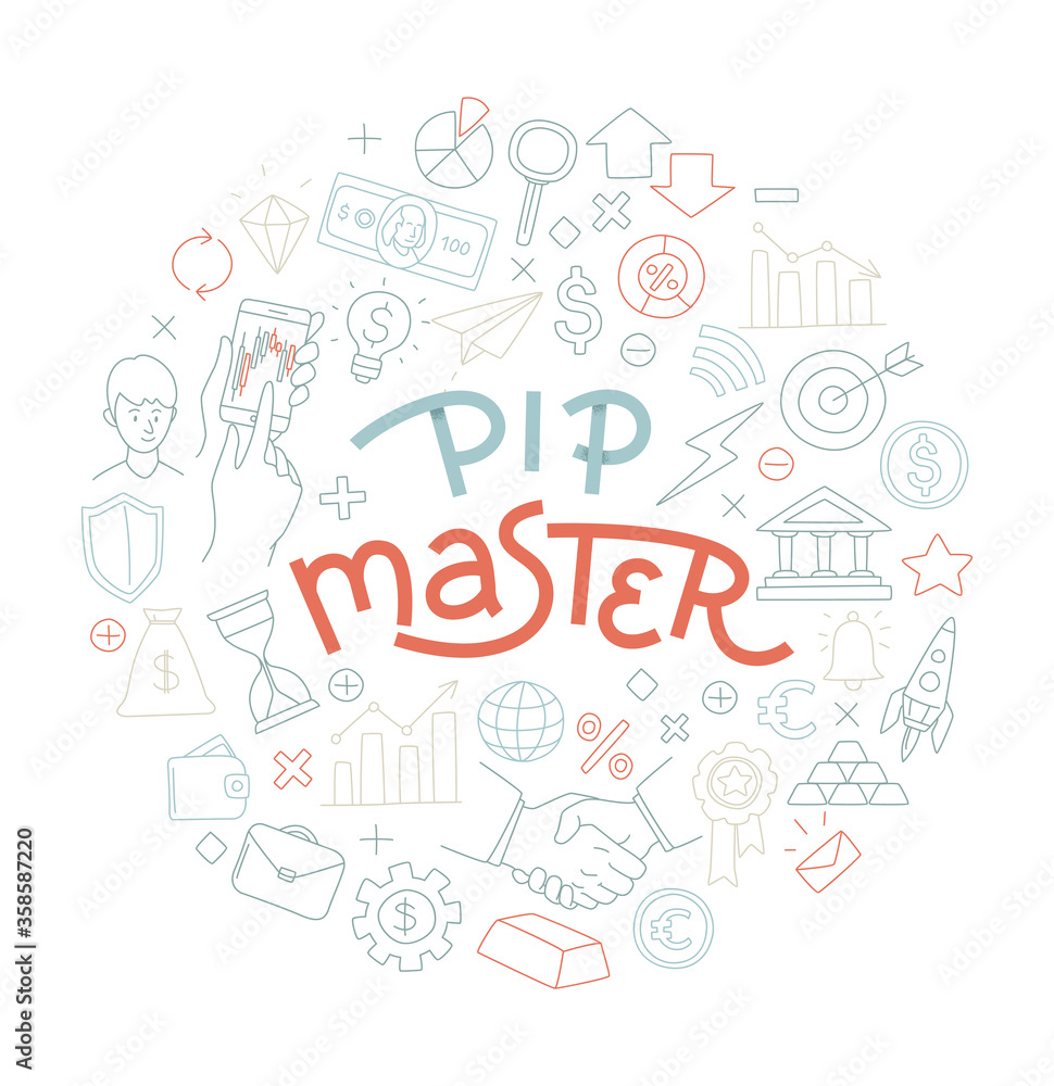 Trading exchange round pattern background. Pip master handwritten lettering. Trading exchange round pattern background. Pip master handwritten lettering.