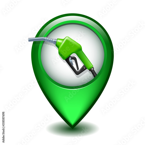 Green Glossy Map Pointer With Fuel handle pump nozzle and hose