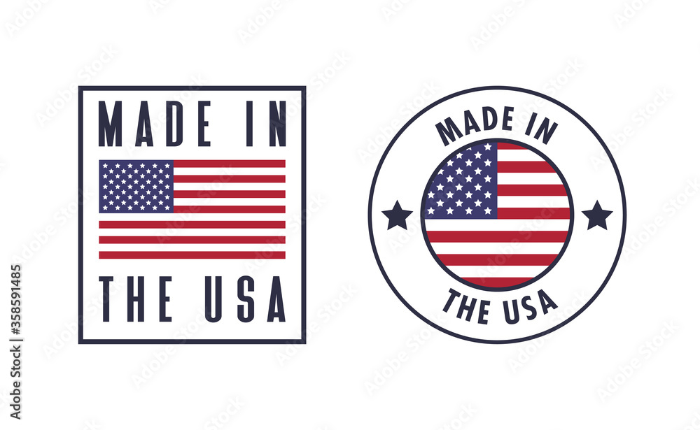 Made in the USA badge collection. American proud badge. United States of America flag color symbol. Made in the USA badge collection. American proud badge. United States of America flag color symbol.