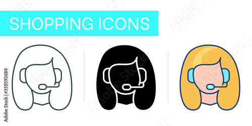 consultant girl with headset, icons