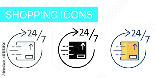 round-the-clock parcel delivery, icons set