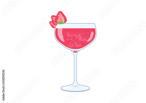Daiquiri drink with strawberries icon vector. Alcoholic cocktail icon vector. Glass of strawberry daiquiri vector. Pink strawberry drink icon isolated on a white background