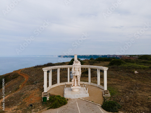 Aerial View statue of Fyodor Fyodorovich Ushakov with the sea in background photo