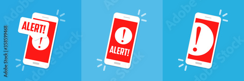 Alert notification on the smartphone screen. Flat vector