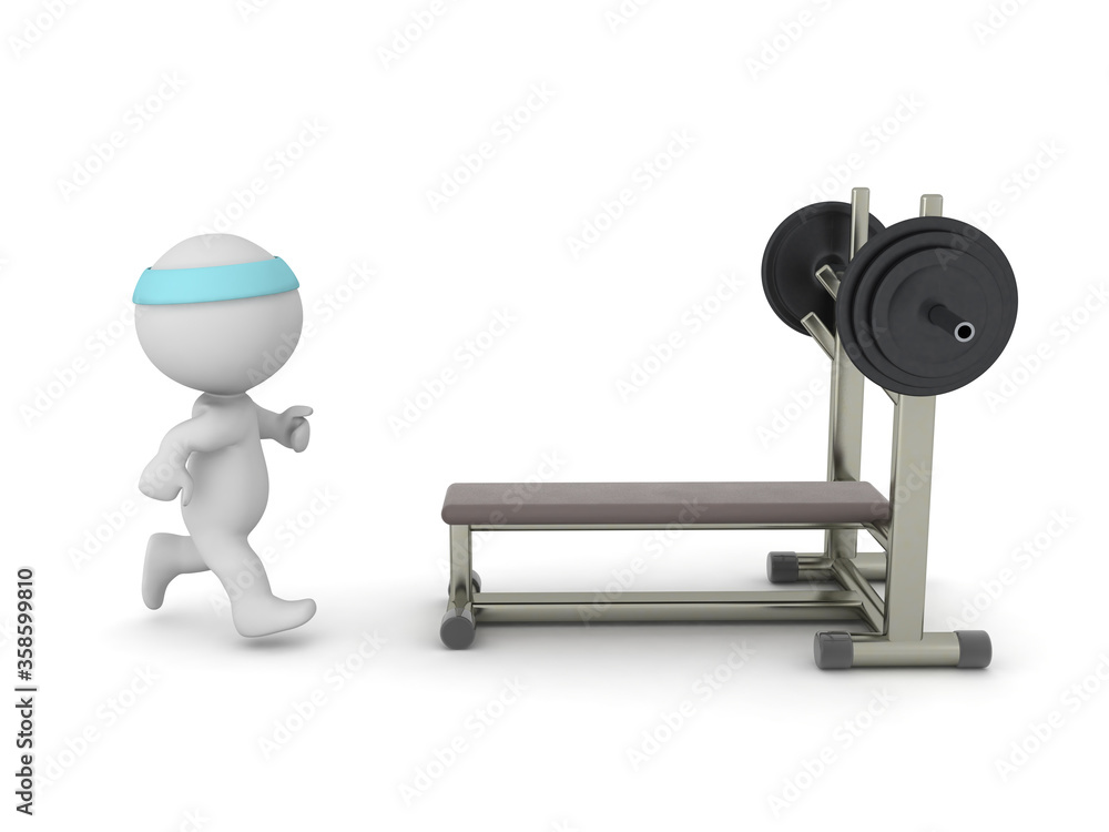 3D Character running towards bench press 3D Character running towards bench press