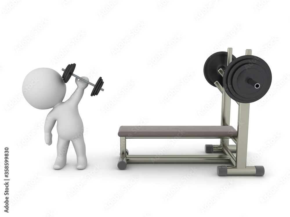 3D Character working out next to bench press 3D Character working out next to bench press