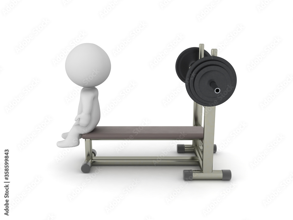 3D Character sitting on a bench press