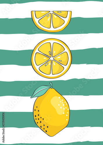 Fresh lemons background. Tropical fruit. Hand drawn backdrop. Design can be used for printing. Vector illustration.