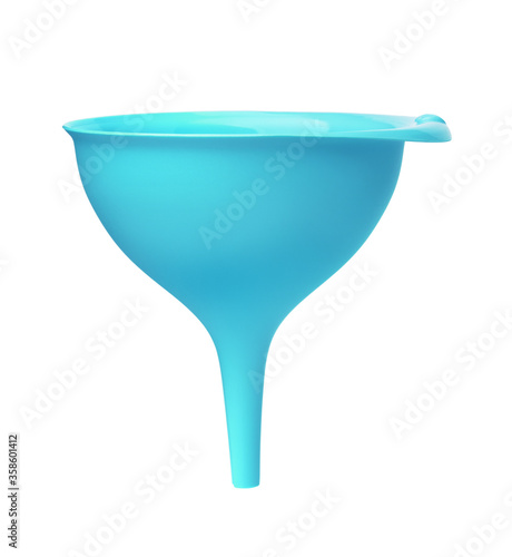 Front view of blue plastic funnel
