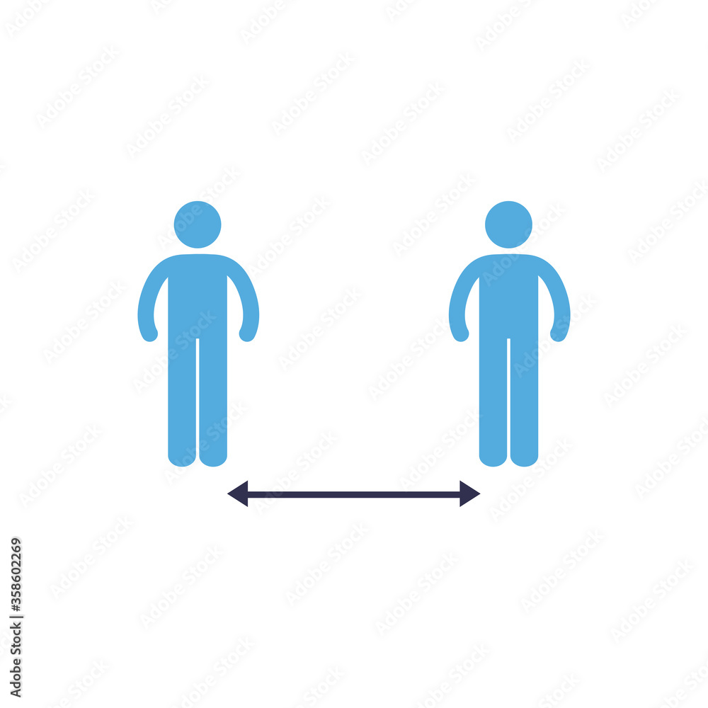 Social distancing between human avatars flat style icon vector design Social distancing between human avatars flat style icon vector design