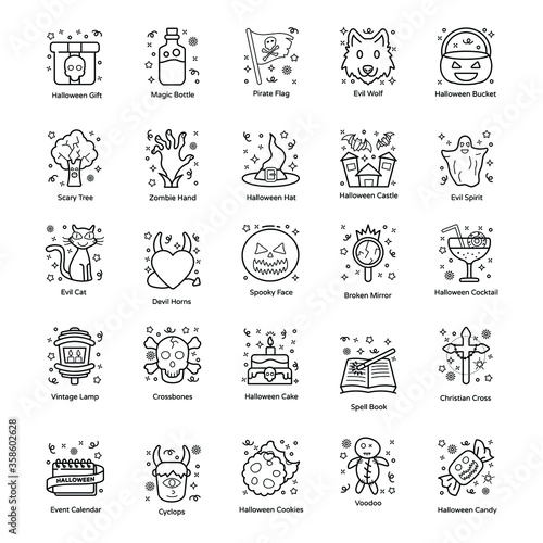  Scary Halloween line Icons Pack 