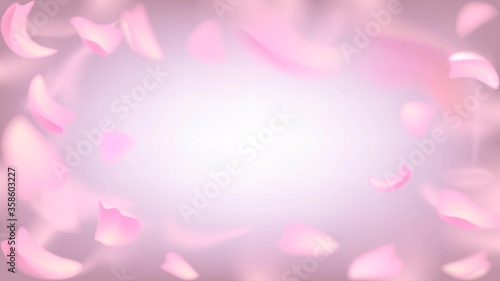 Vector background with blurry flying pink rose or sakura petals