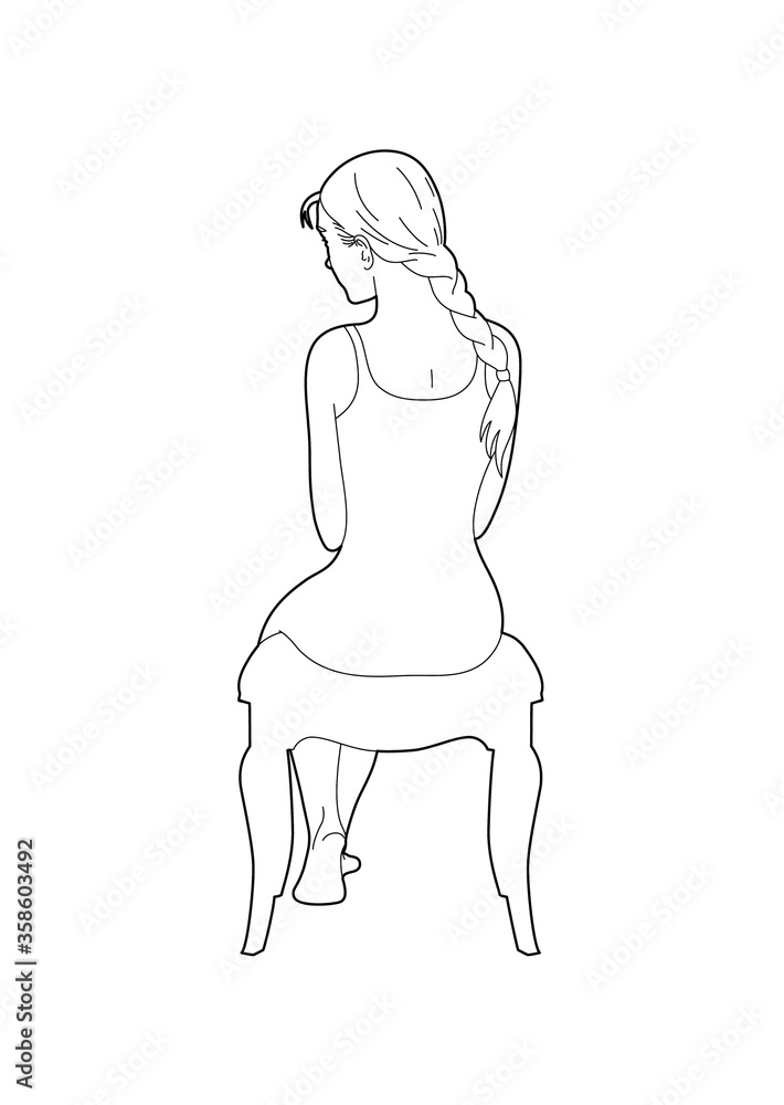 Drawing of a woman from the back sitting Drawing of a woman from the back sitting