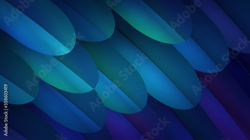 Vector background with blue and purple feathers closeup