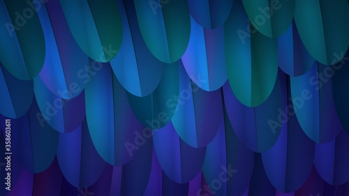 Vector background with blue and purple feathers closeup