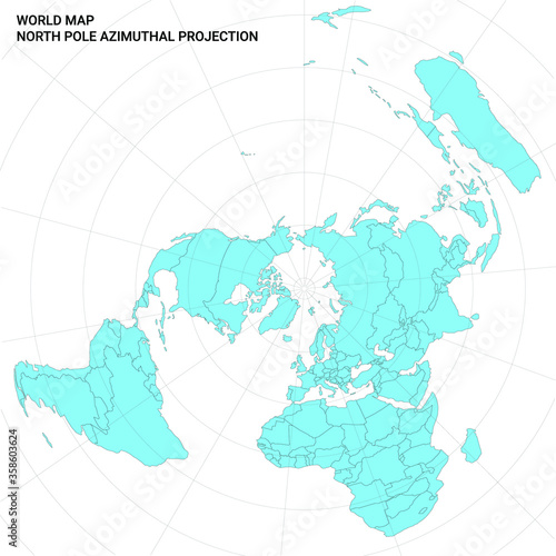 World map. North pole azimuthal projection photo
