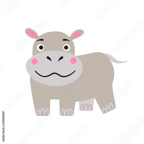 Cute hippo character. Simple cartoon vector style illustration of animal  isolated on white background