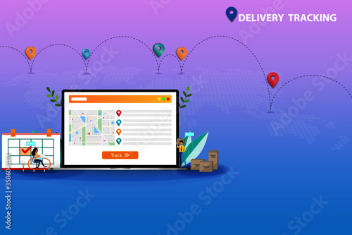Concept of delivery tracking, team of logistics department are working to prepare and track the shipments to deliver the goods to customers in pastel color background.