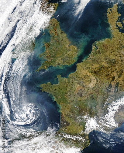 Satellite view of France, Great Britain and north of Spain.Elements of this image furnished by NASA.