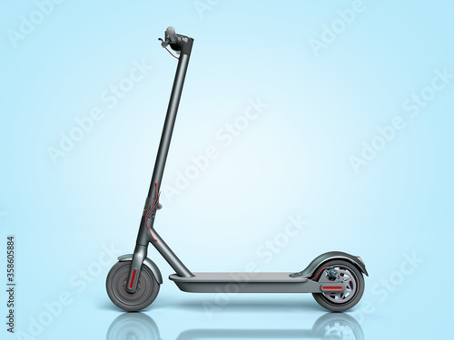 Black Electric scooter 3d render on blue gradient background