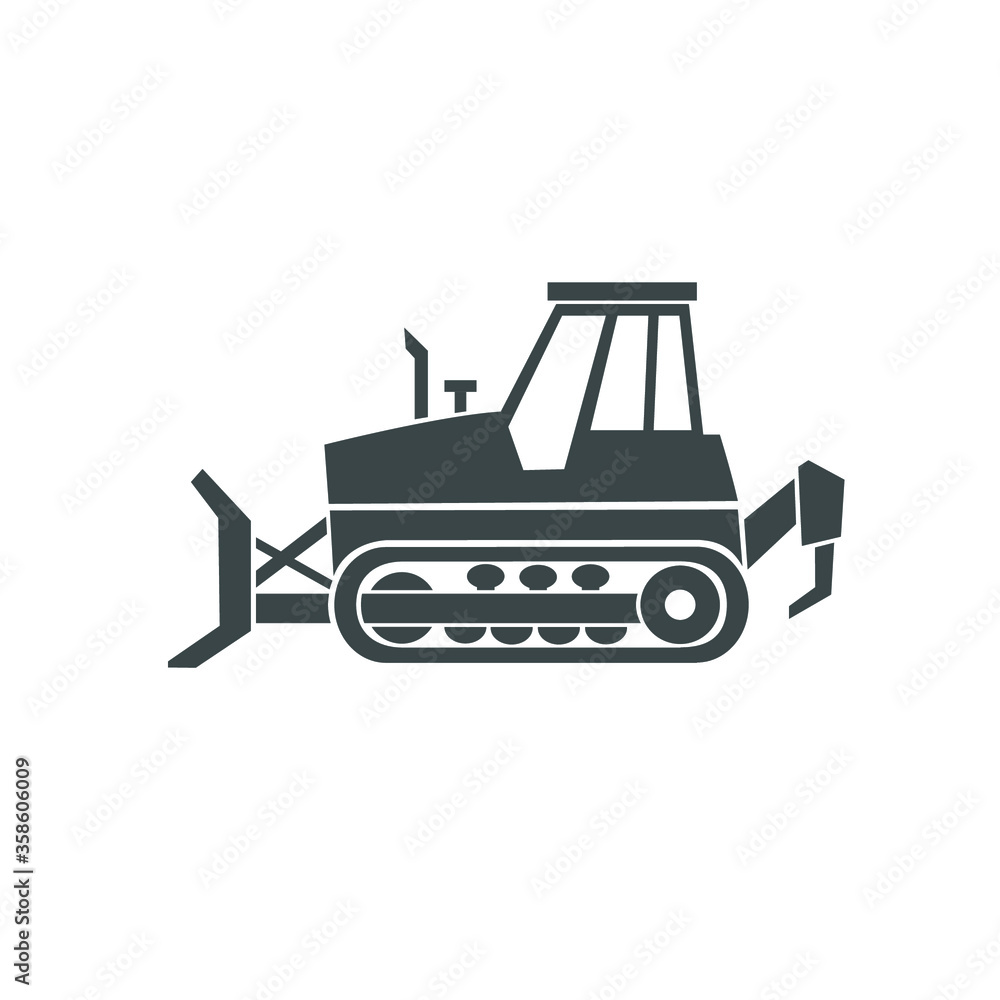 A bulldozer black icon. A heavy machinery for a construction and industrial work. A bulldozer black icon. A heavy machinery for a construction and industrial work.