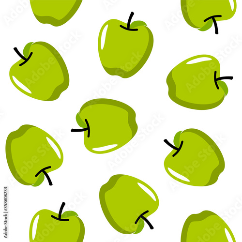 Pattern fruit green apple seamless flat design background