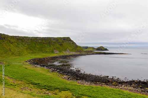 Panorama of the Giant's Causeway and Causeway Coast, the result of an ancient volcanic eruption UNESCO World Heritage Site