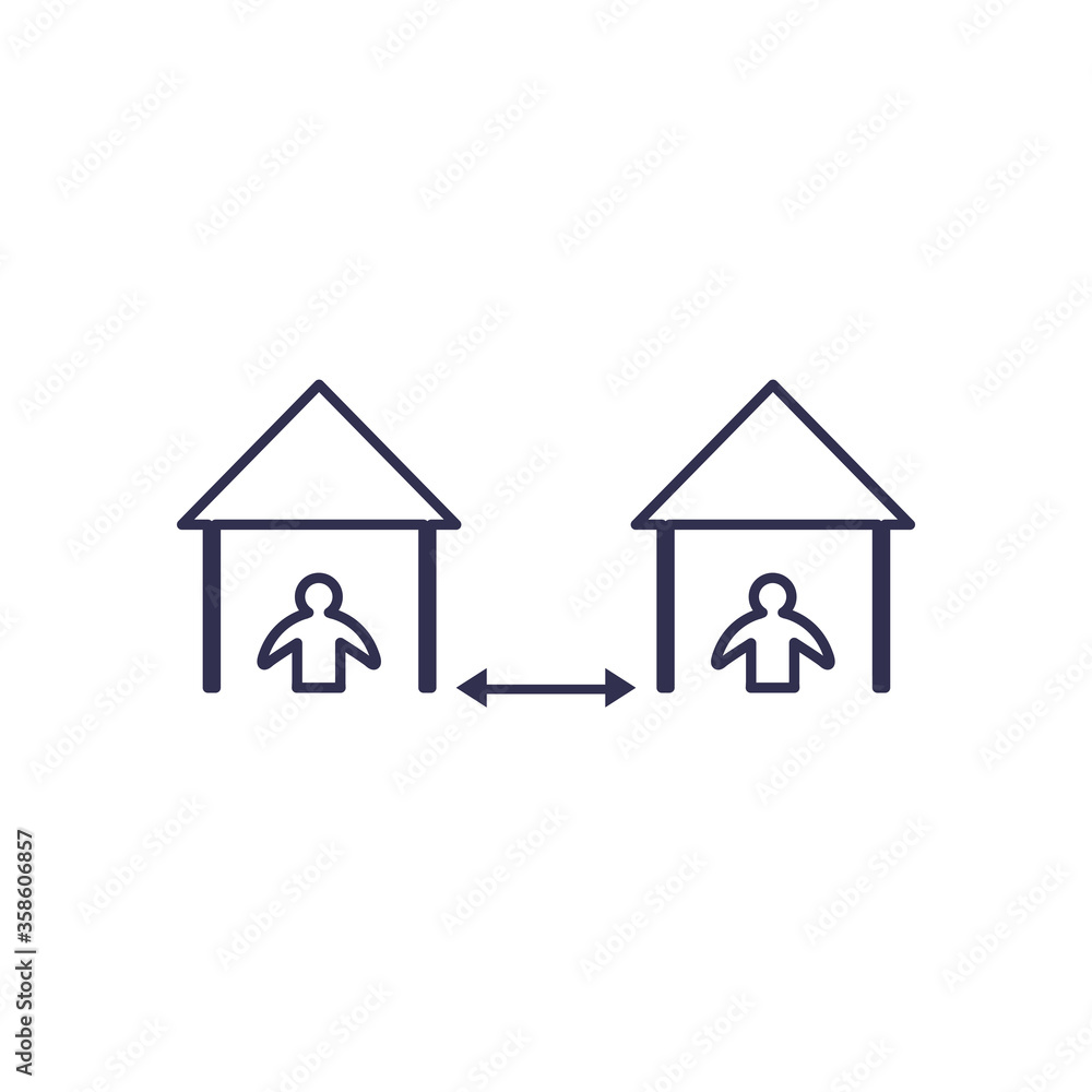 Social distancing between avatars at houses line style icon vector design Social distancing between avatars at houses line style icon vector design