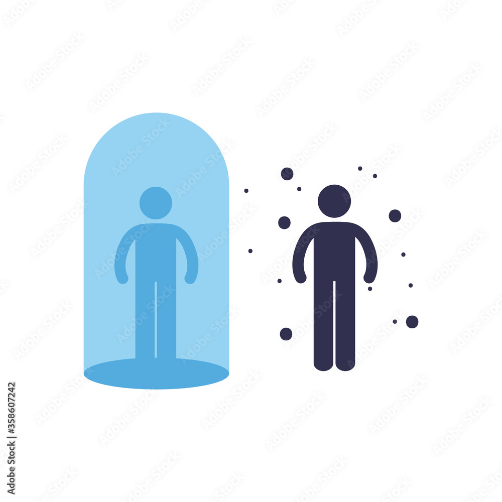 Social distancing between human avatars flat style icon vector design Social distancing between human avatars flat style icon vector design