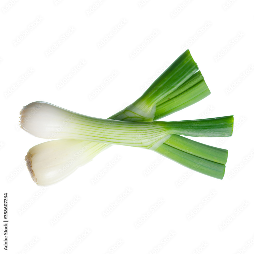 Fresh green onions on white background isolation, top view Fresh green onions on white background isolation, top view