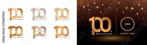 Set of 100th Anniversary logotype design, Hundred years anniversary celebration