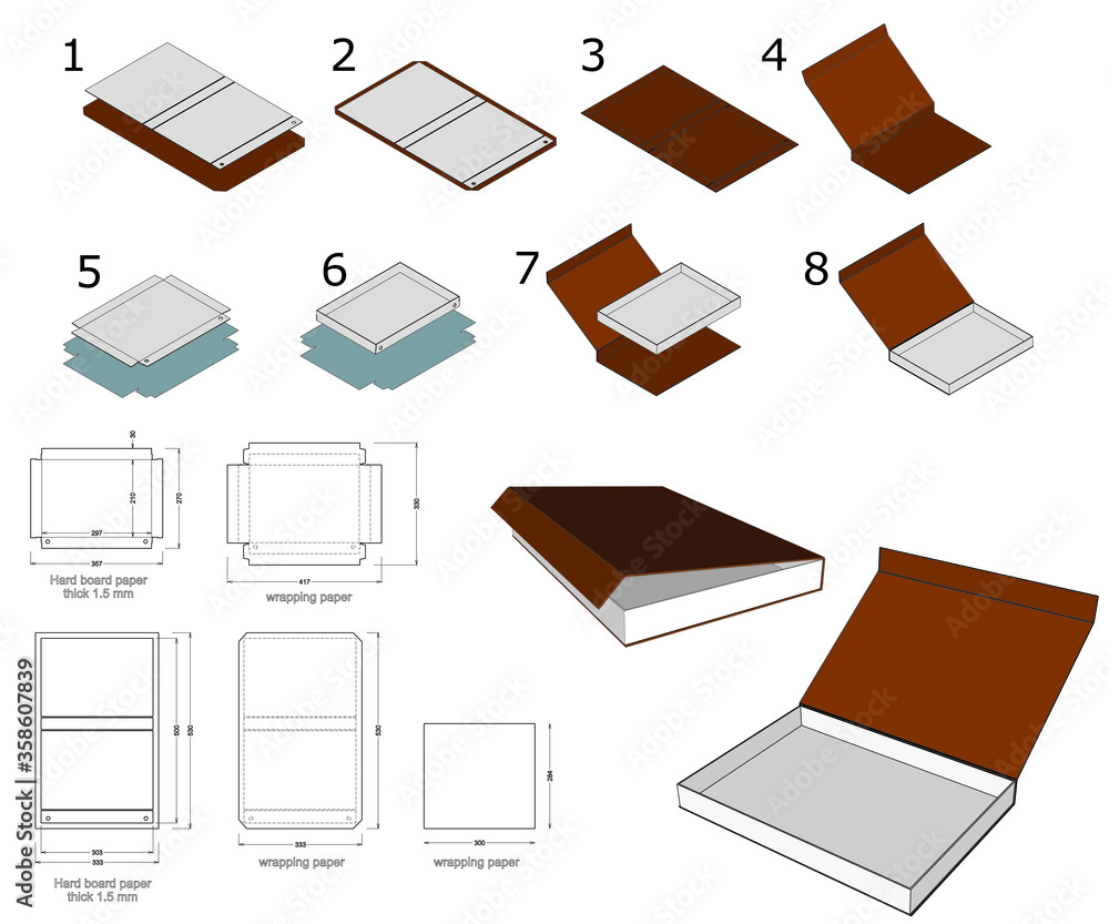 Rigid Box hard board paper and Die-cut Pattern. The .eps file is full scale and fully functional. Prepared for real cardboard. Rigid Box hard board paper and Die-cut Pattern. The .eps file is full scale and fully functional. Prepared for real cardboard.