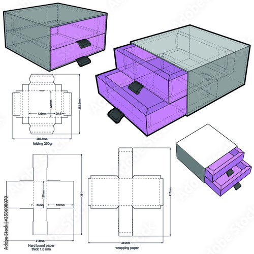 Rigid Box hard board paper and Die-cut Pattern. The .eps file is full scale and fully functional. Prepared for real cardboard.
