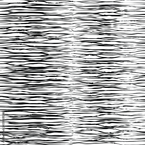 Abstract ripple water texture, seamless glitch pattern, black and white graphic, screen print rough texture of waves lines, grunge texture, optical illusion, seamless fabric print, vector background.