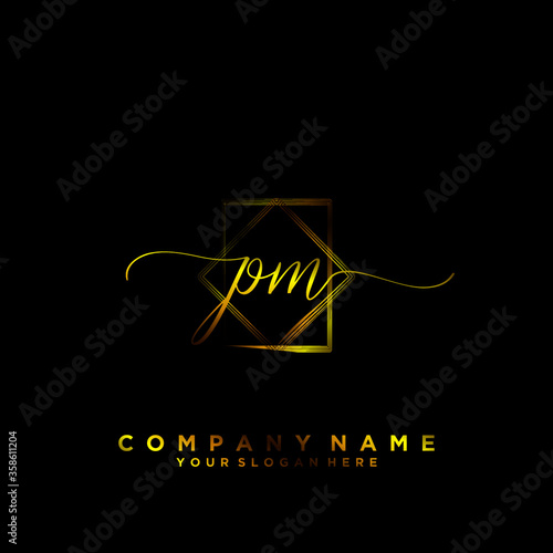 PM Initial handwriting logo vector	
