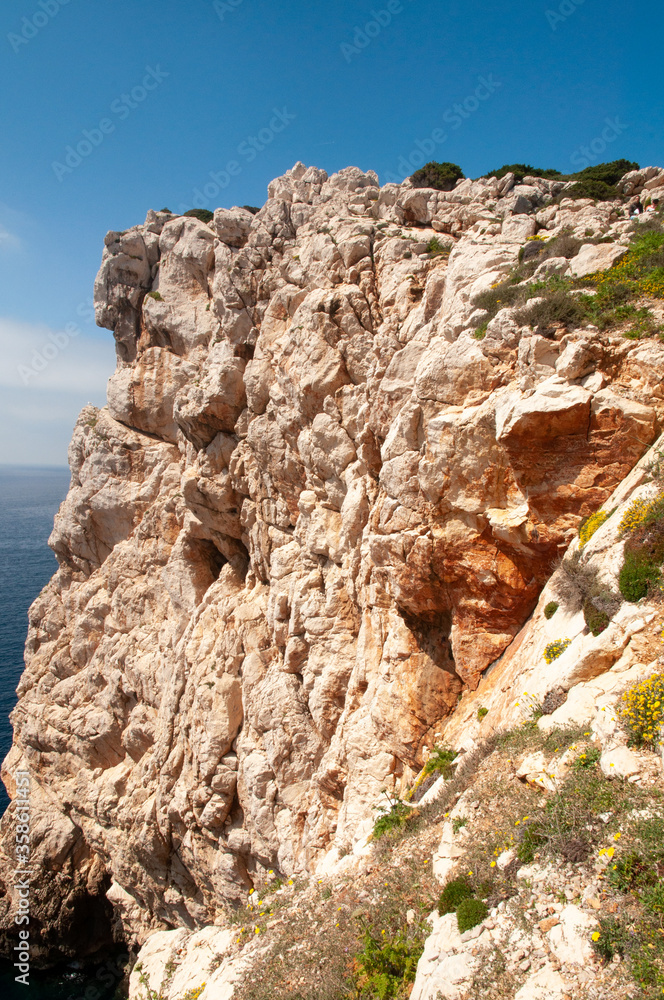 White cliff on Capo Caccia coastline. Sardinia, Italy