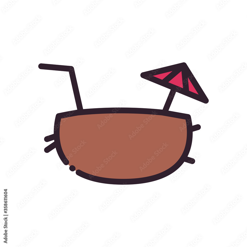 Isolated coconut cocktail fill and line style icon vector design